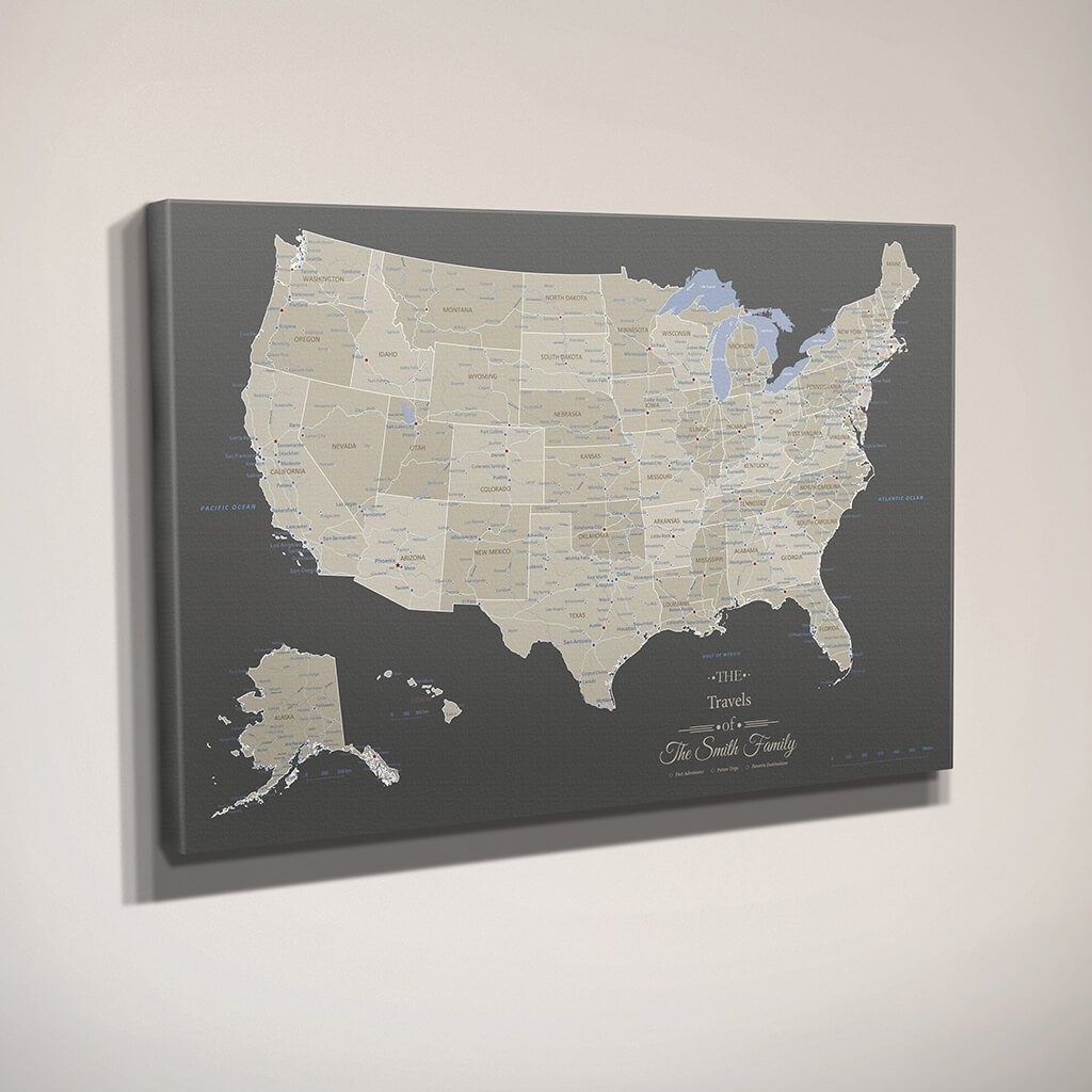 Side view of Gallery Wrapped Earth Toned USA Map