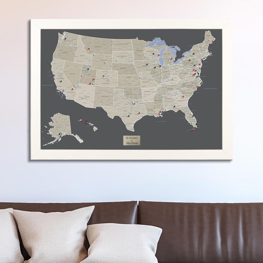 Earth Toned USA Travel Map in Textured White Frame