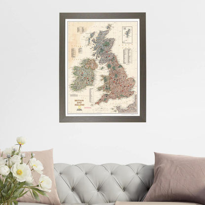 Executive Britain and Ireland Push Pin Map in Barnwood Gray Frame