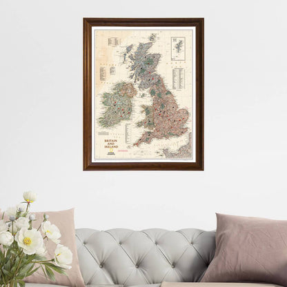 Executive Britain and Ireland Push Pin Map in Brown Frame