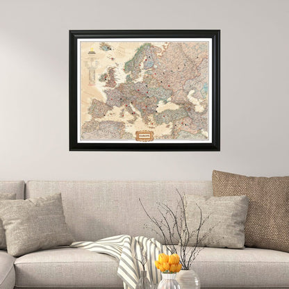 Executive Europe Push Pin Travel Map in Black Frame