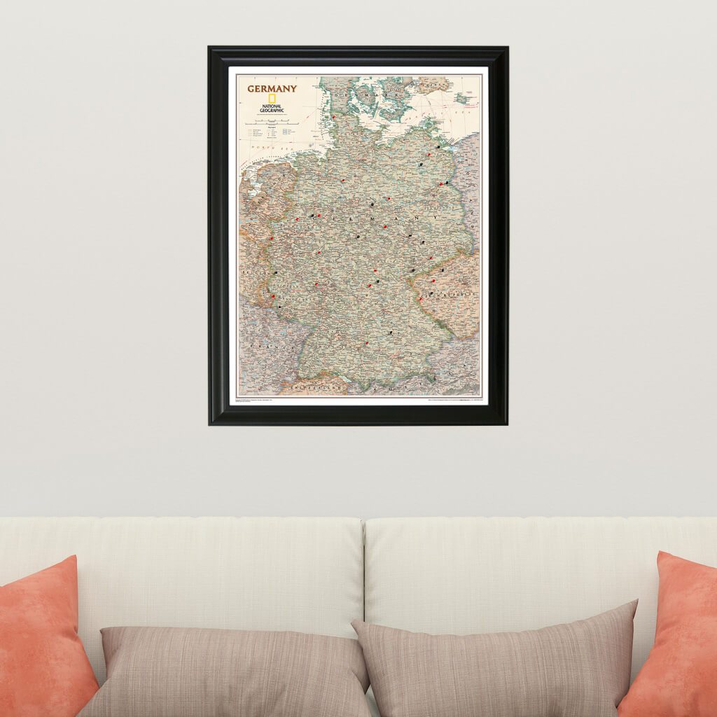 Executive Germany National Geographic Push Pin Travel Map in Black Frame