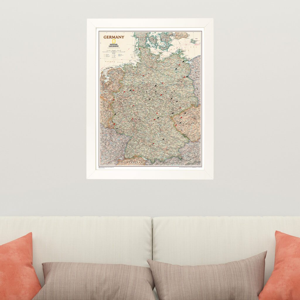 Executive Germany Push Pin Travel Map in Textured White Frame