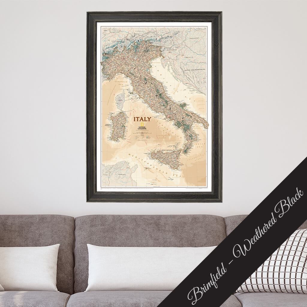 Canvas Executive Italy Travel Map in Brimfield Black Frame
