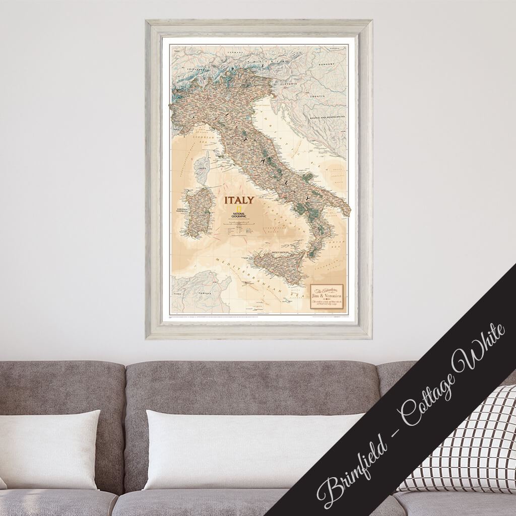 Canvas Executive Italy Travel Map in Premium Brimfield White Frame