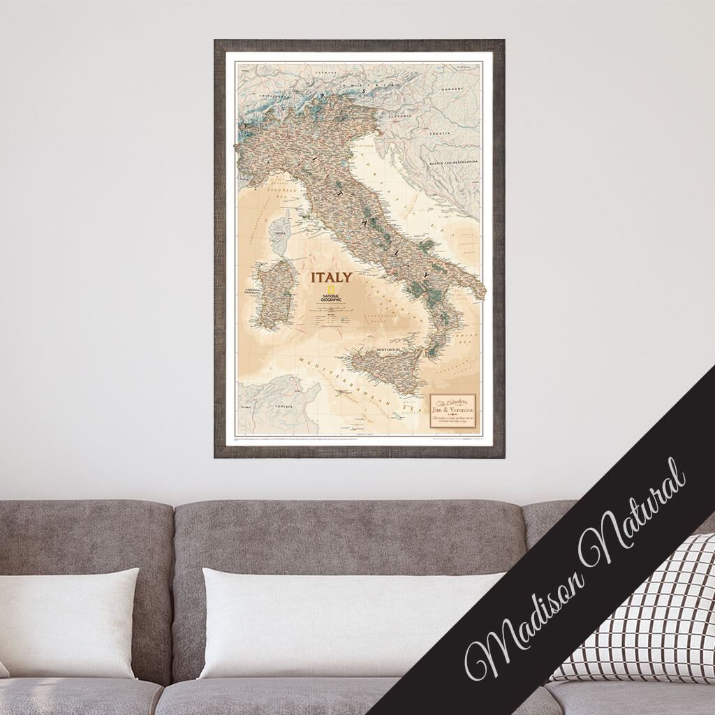 Canvas Executive Italy Travel Map in Madison Natural Frame