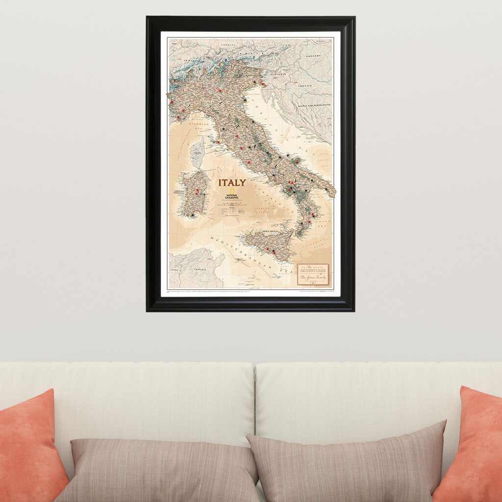 Canvas Executive Italy Travel Map in Black Frame