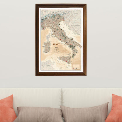 Canvas Executive Italy Travel Map in Brown Frame