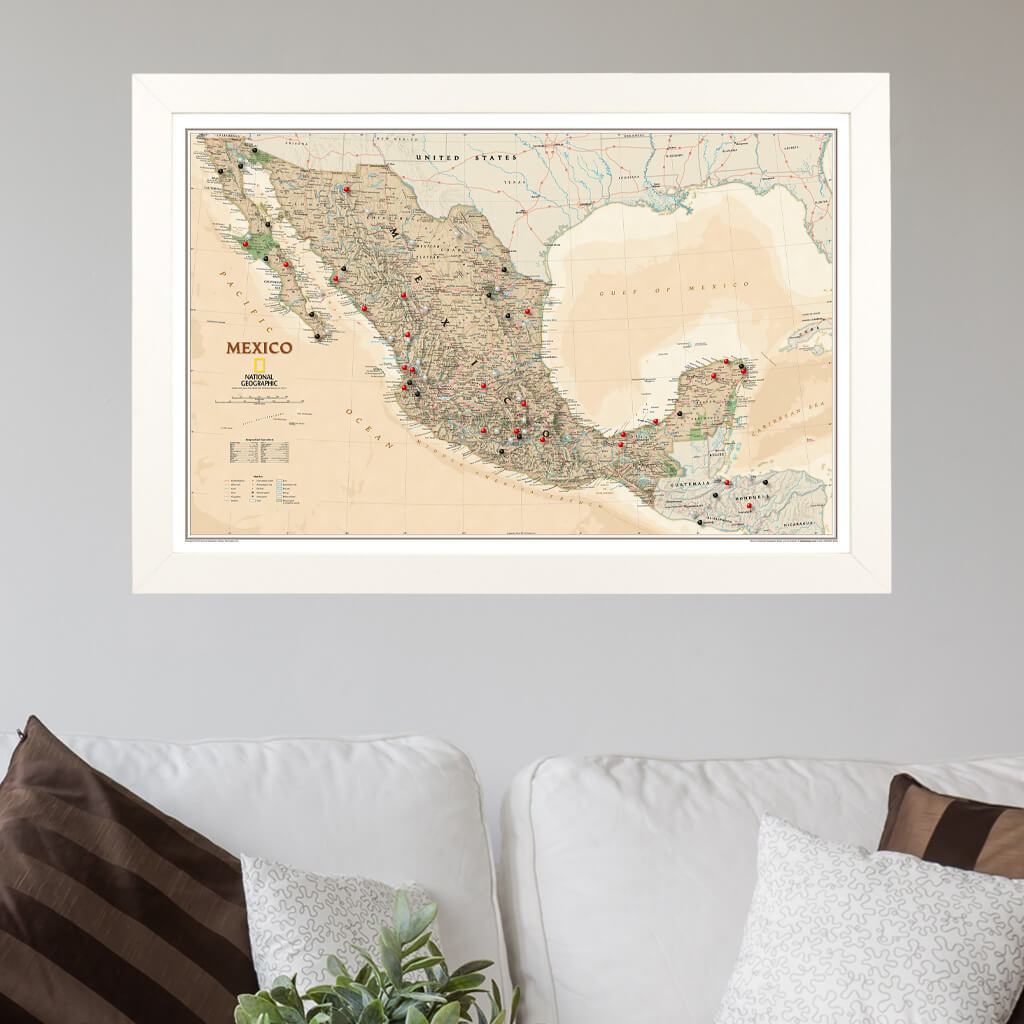 Executive Mexico Travelers Map in Textured White Frame