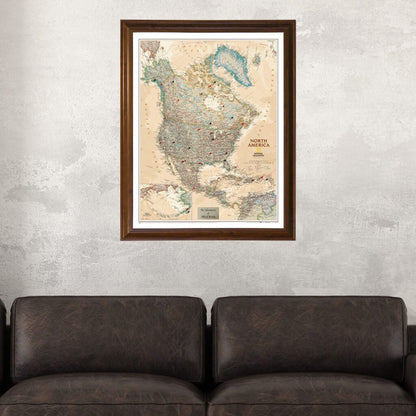 Executive North America Push Pin Travel Map in Brown Frame