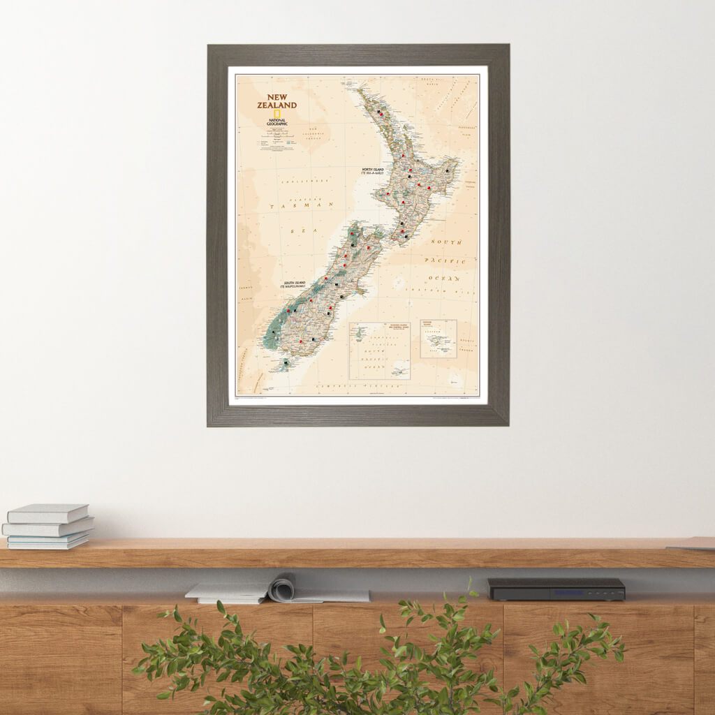 Executive New Zealand Push Pin Travel Map with Pins