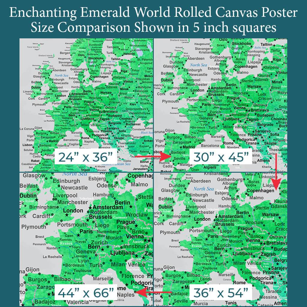 Font Size Comparison of Europe on 4 Poster Sizes