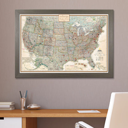 Canvas Executive USA Push Pin Travel Map in Barnwood Gray Frame