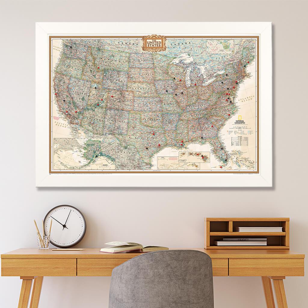 Executive USA Pin Map in Textured White Frame