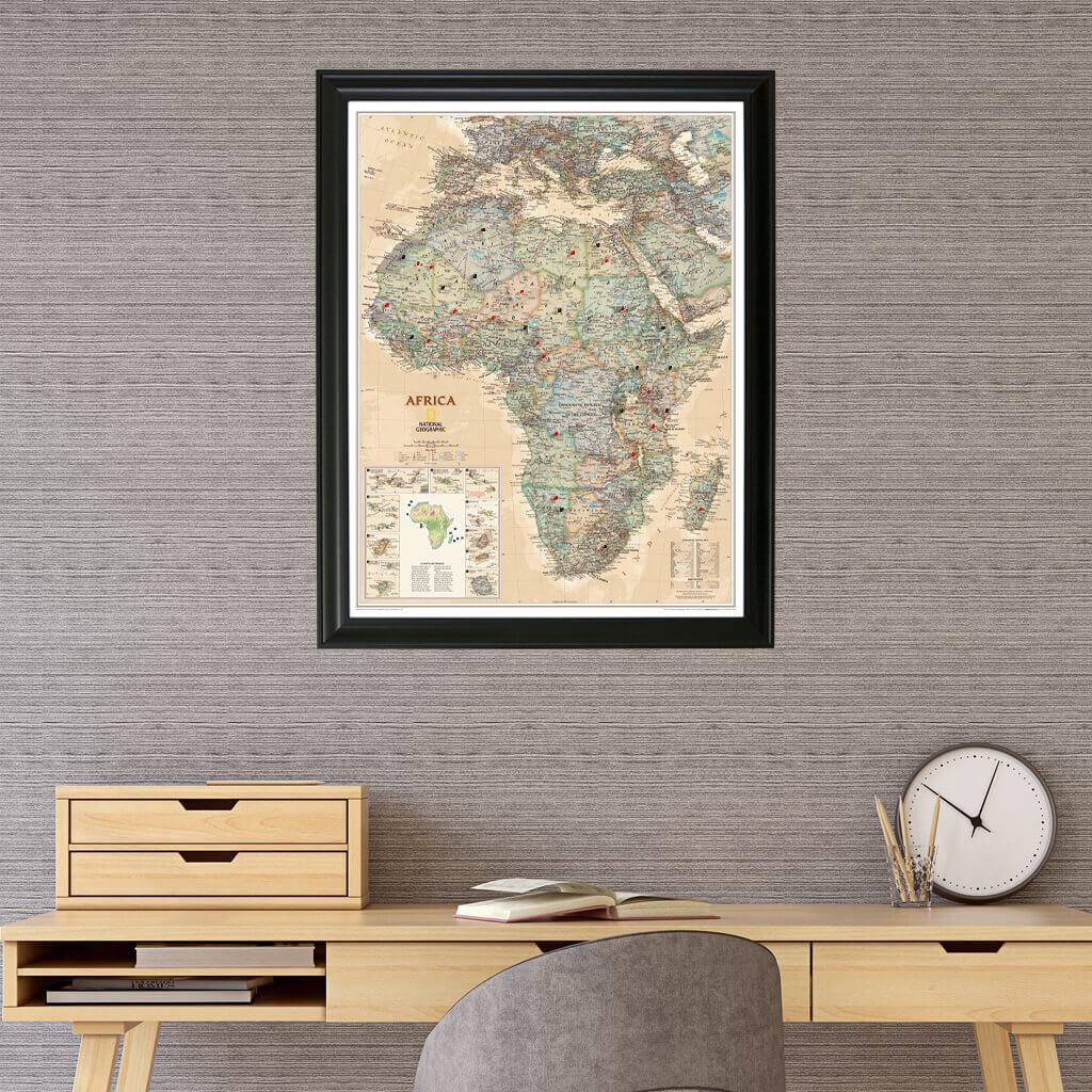 Executive Africa travel map with Black frame
