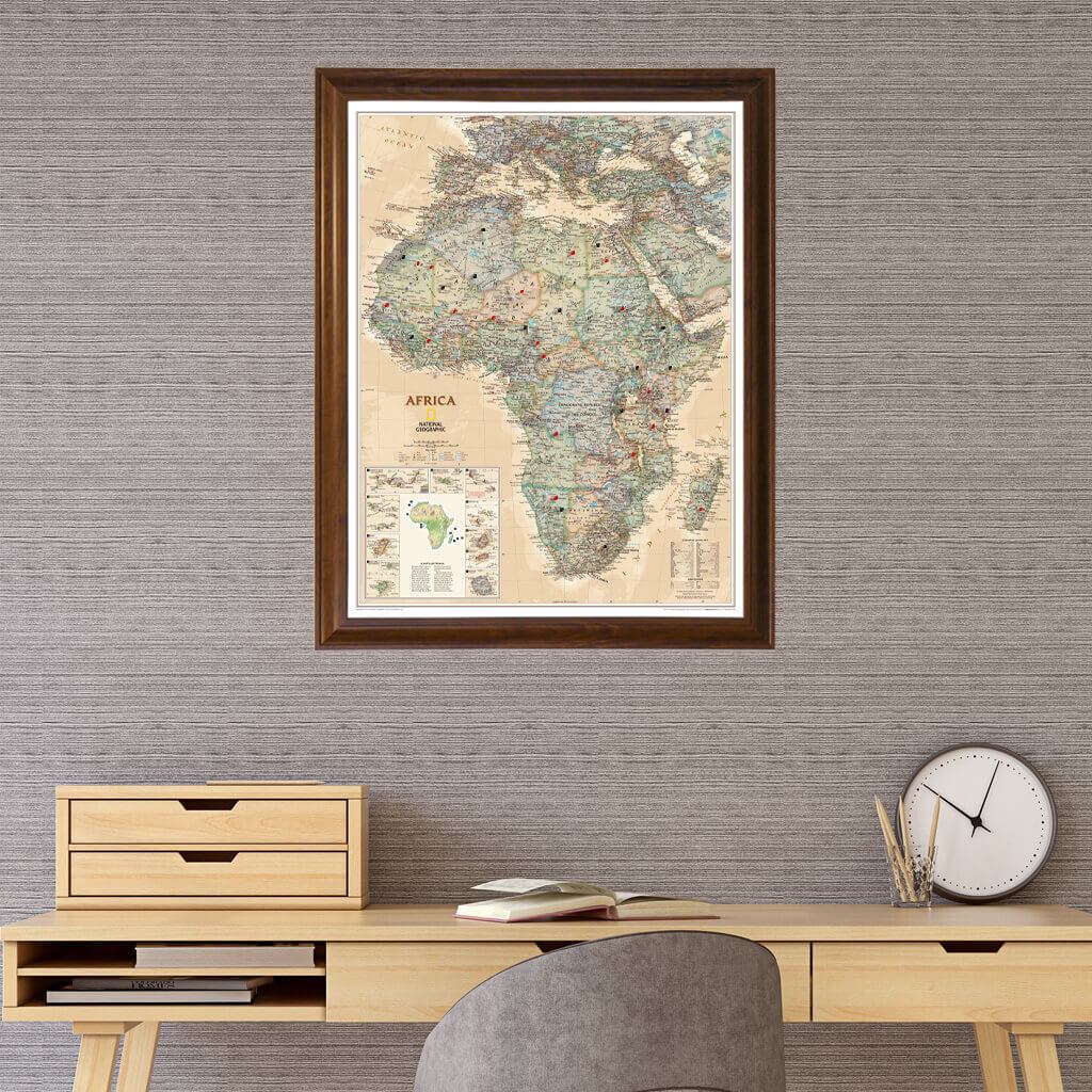National Geographic Executive Africa wall art travel map with Brown Frame