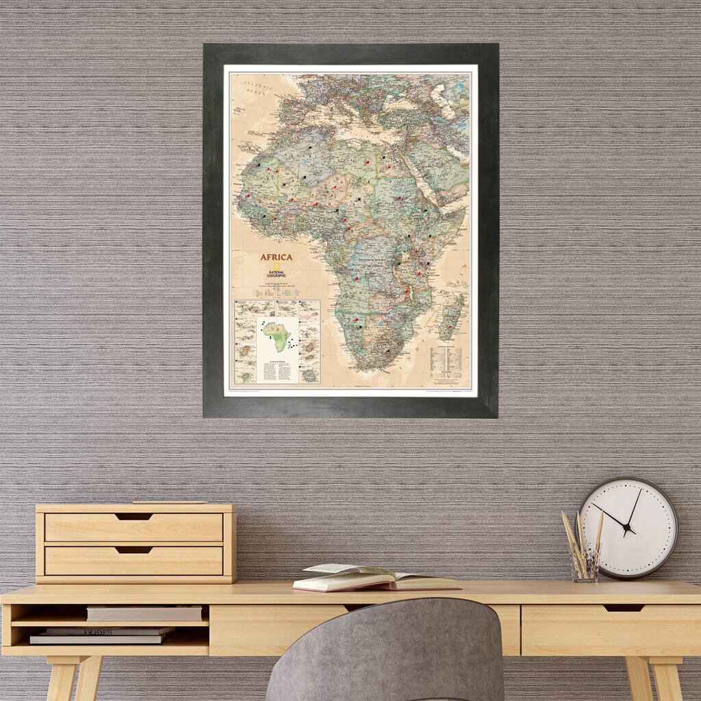 Executive Africa Pinnable Travel Map with Rustic Black Frame