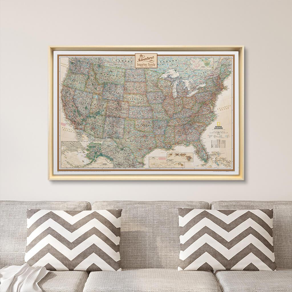 Gallery Canvas Print Map | Executive Map | Push Pin Travel Maps