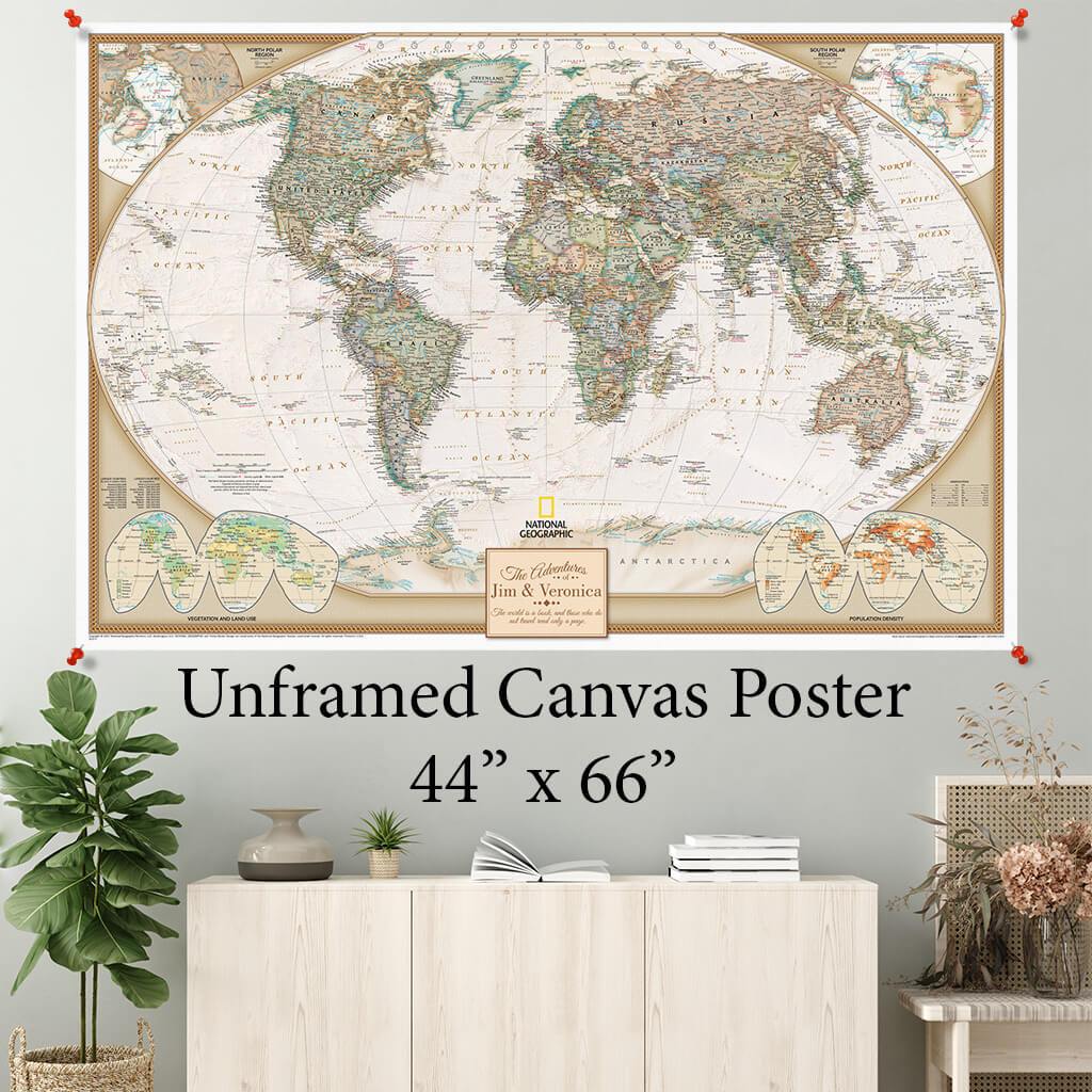 Canvas Travel Map Posters | Personalized Large Canvas Maps - Push Pin ...