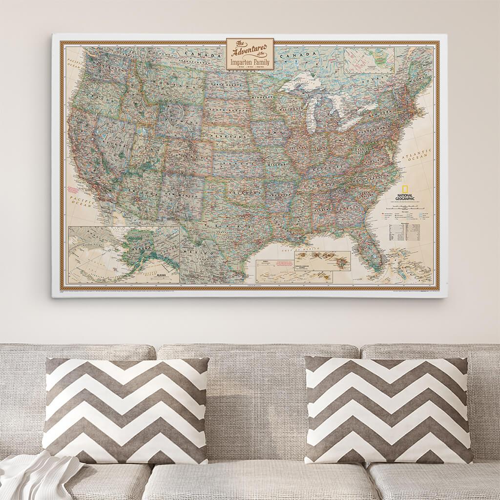 30x45 Gallery Wrapped Executive USA Push Pin Travel Map