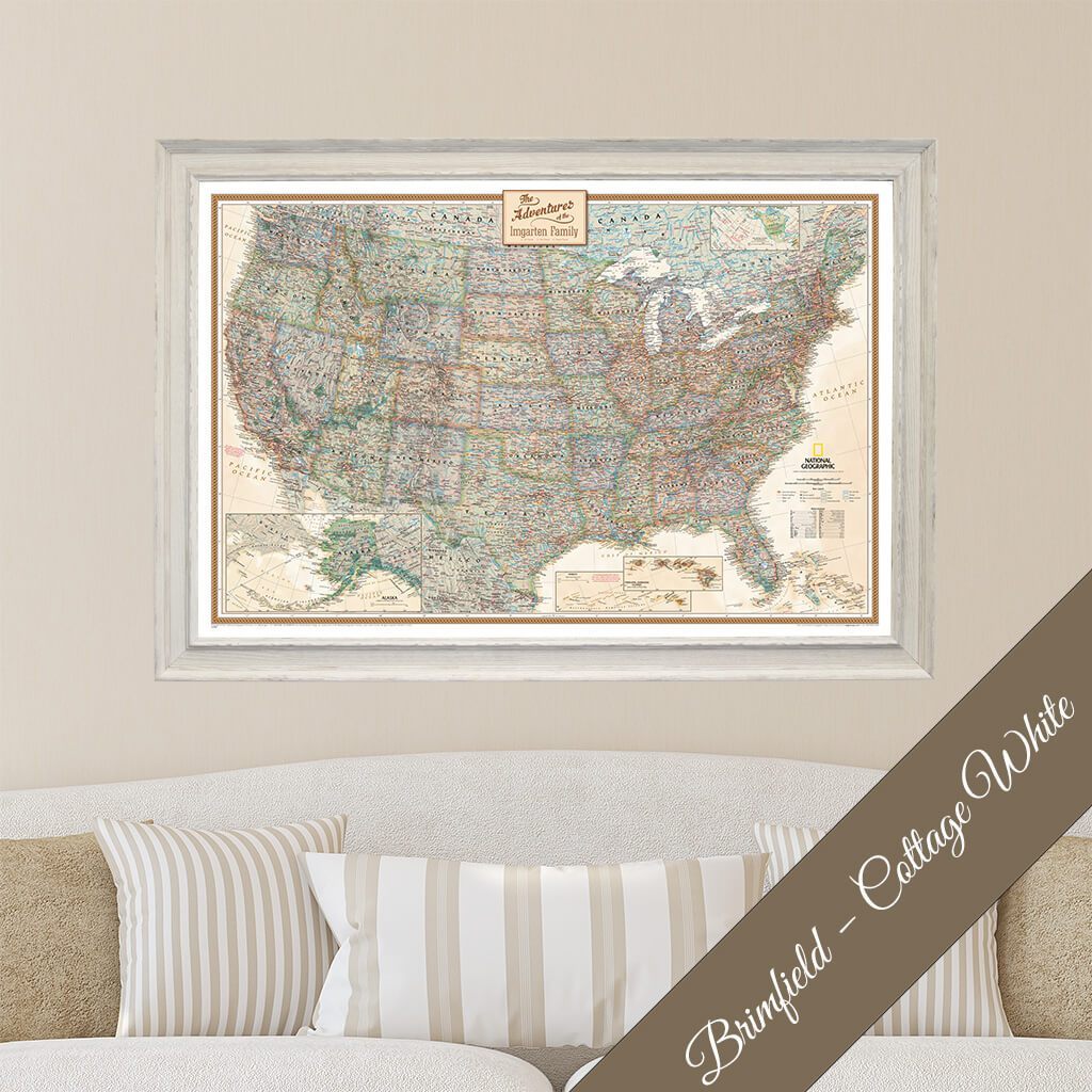 Canvas Executive USA Push Pin Travel Map in Premium Brimfield White Frame
