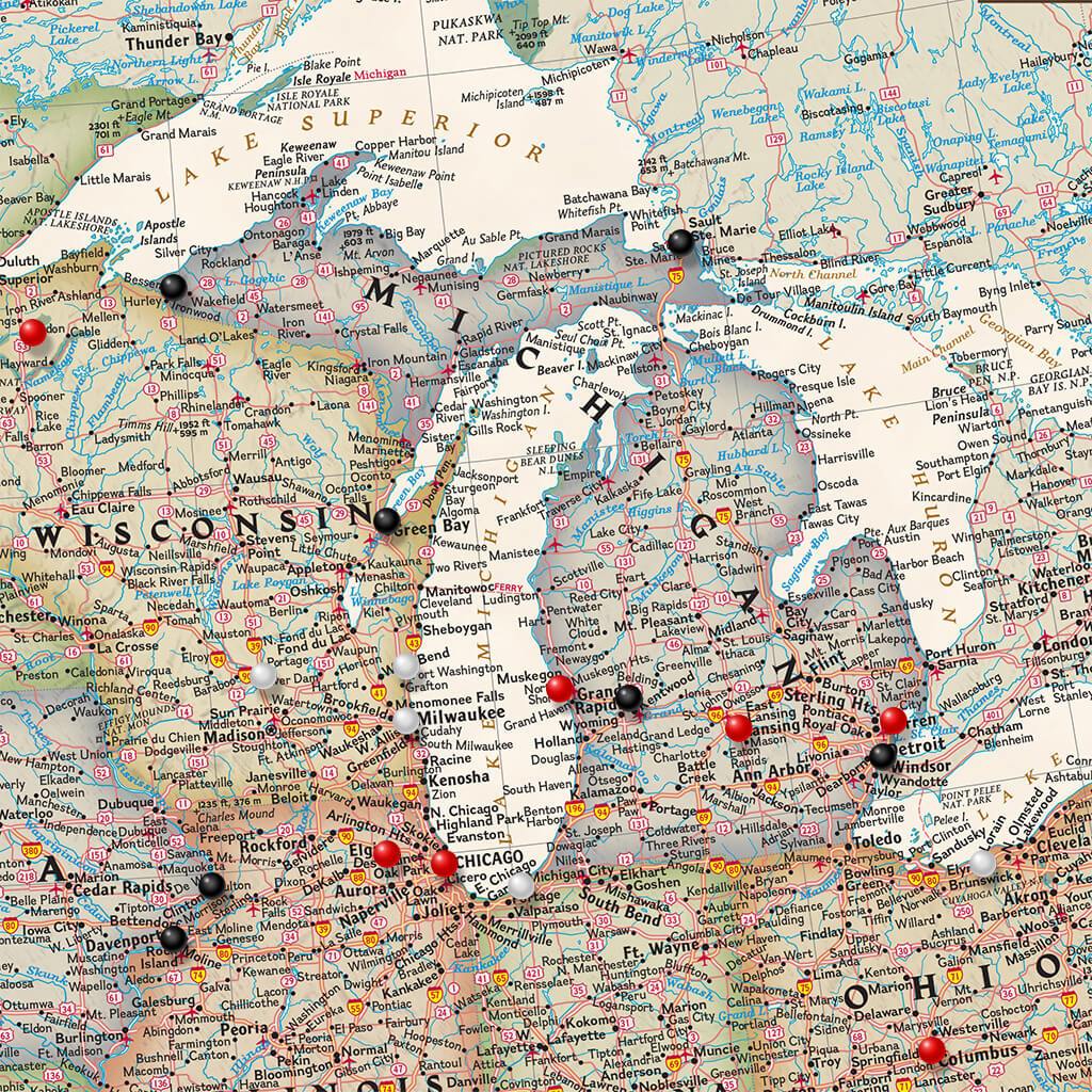 Closeup of Canvas Executive USA map