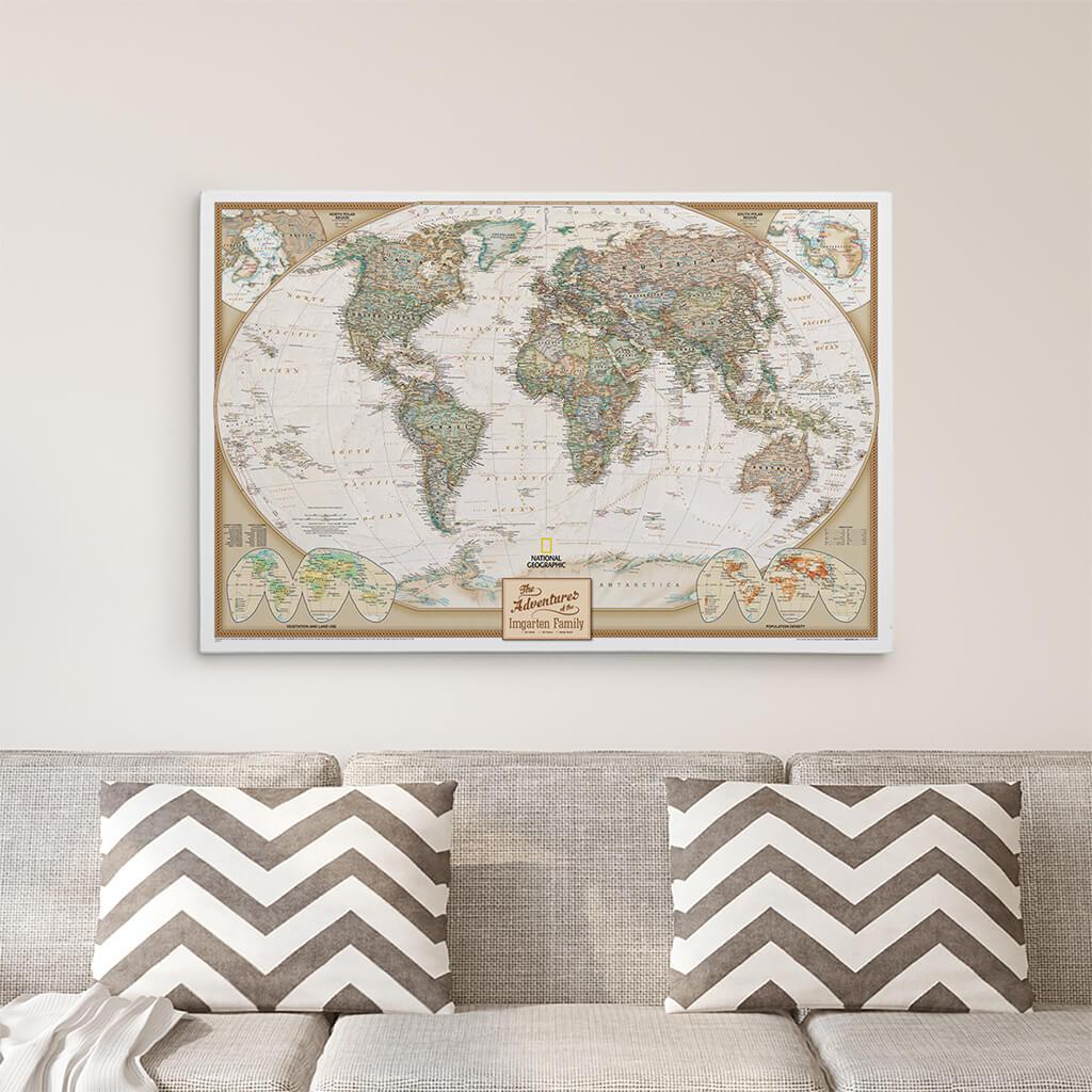 24x36 Gallery Wrapped Executive World Push Pin Travel Map
