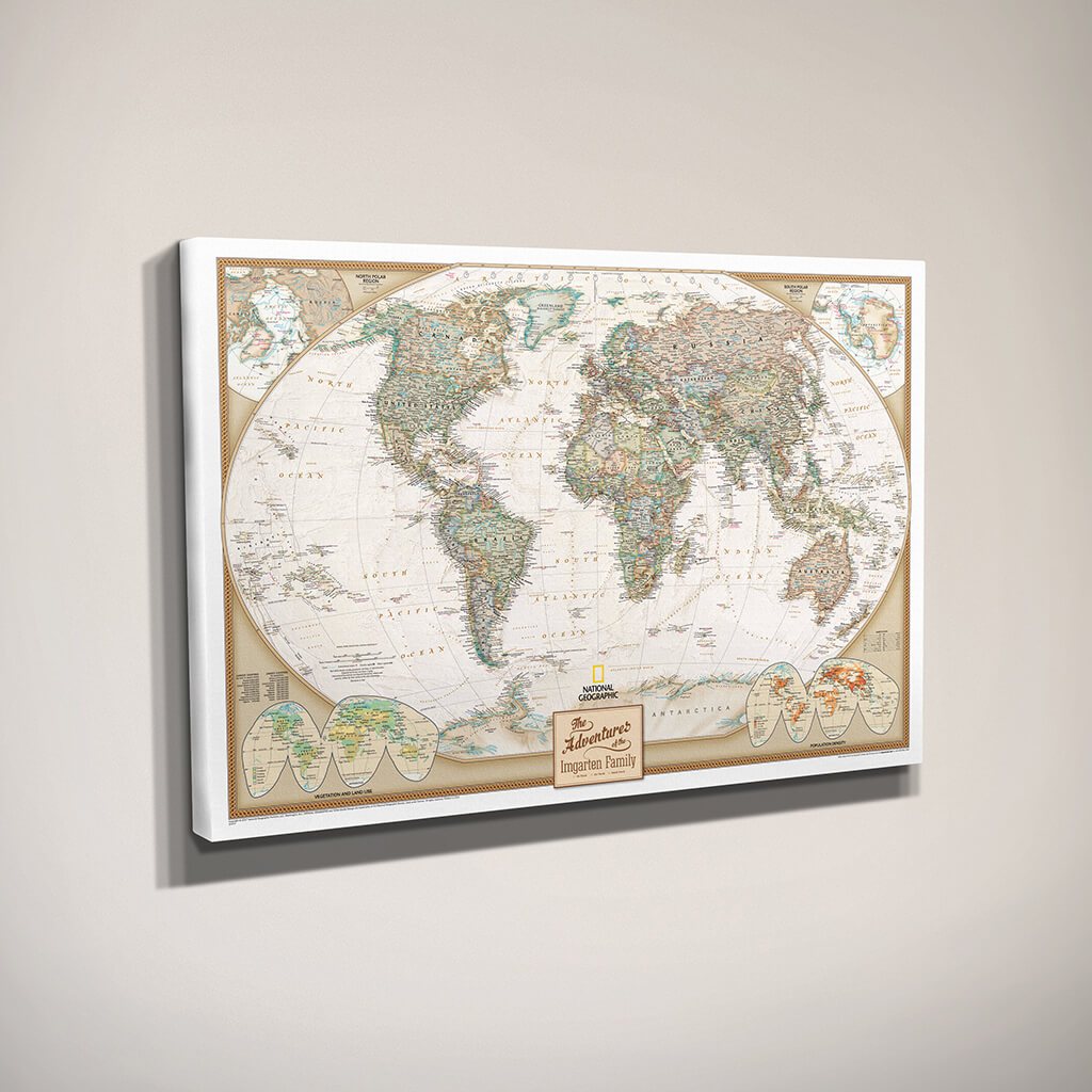 Gallery Wrapped - Executive World Travel Map with pins