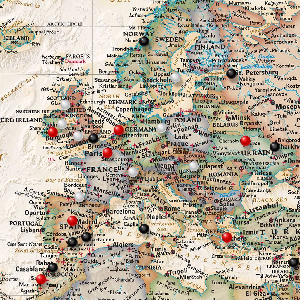 Executive World Map Close up of Europe