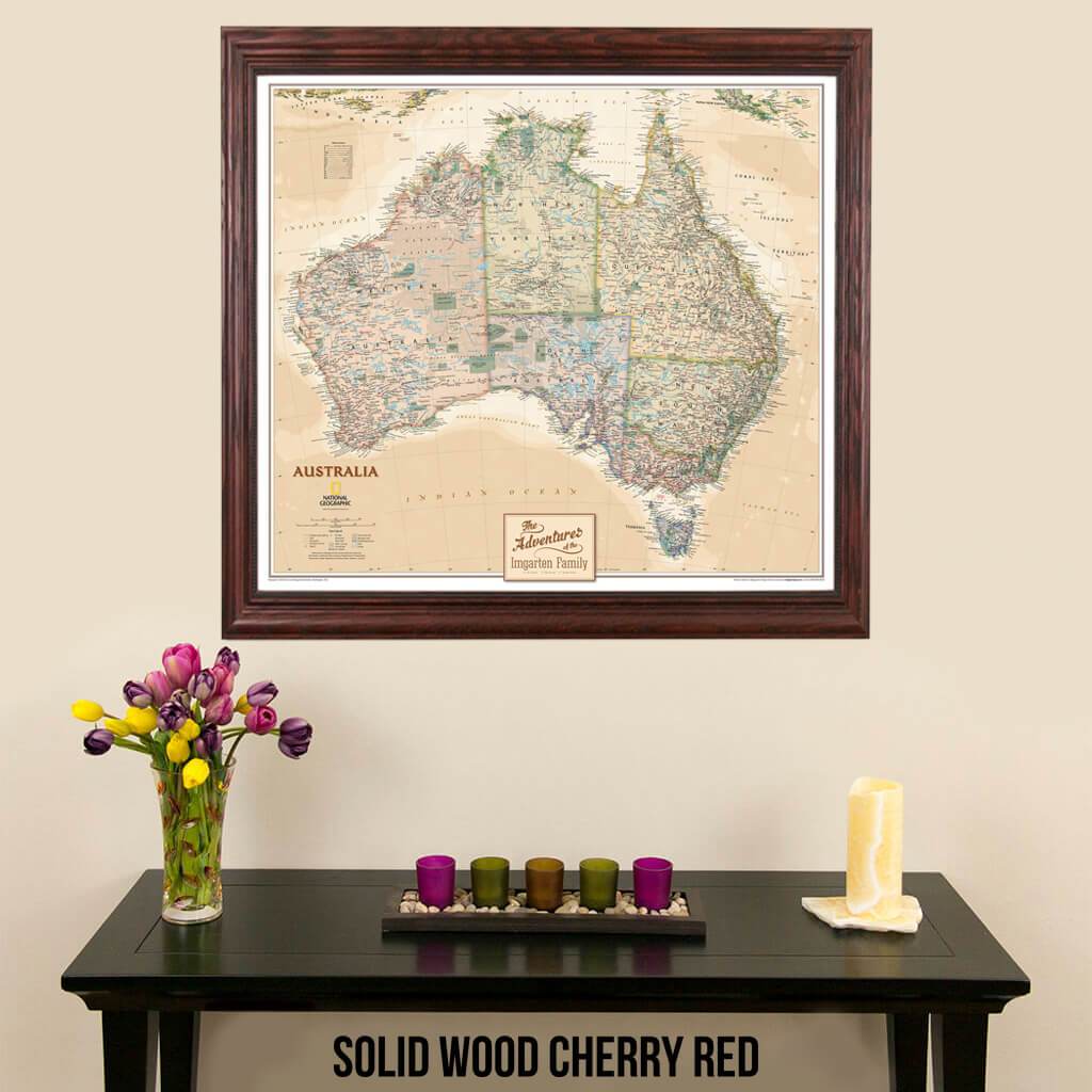 Canvas Executive Australia Push Pin Travel Map in solid wood cherry frame