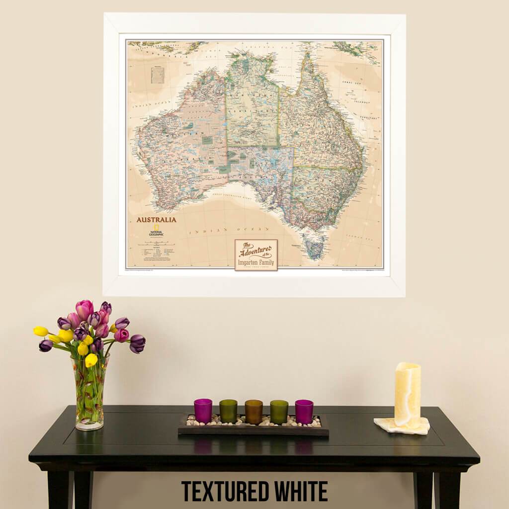 Canvas Executive Australia Push Pin Travel Map with pin tacks in modern textured white frame