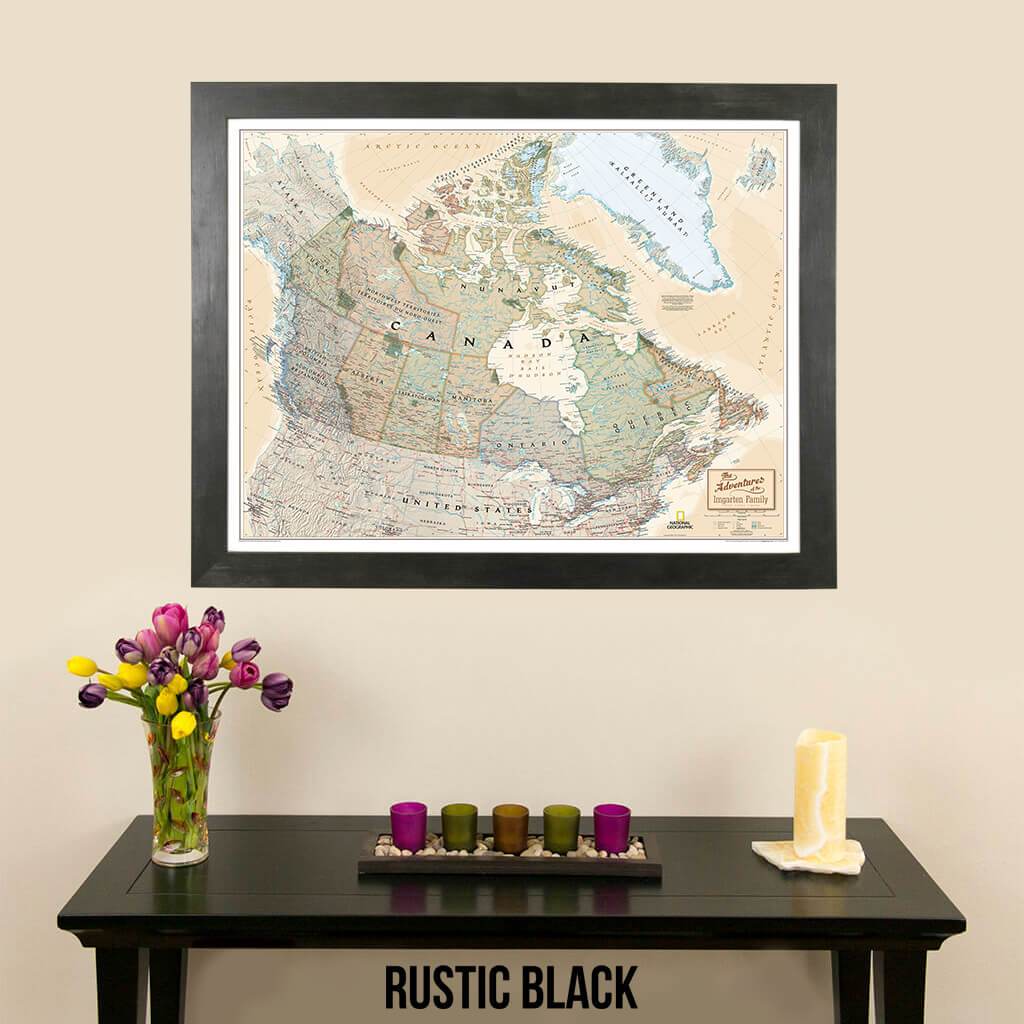 Canvas Executive Canada Push Pin Travel Map pin board rustic black frame