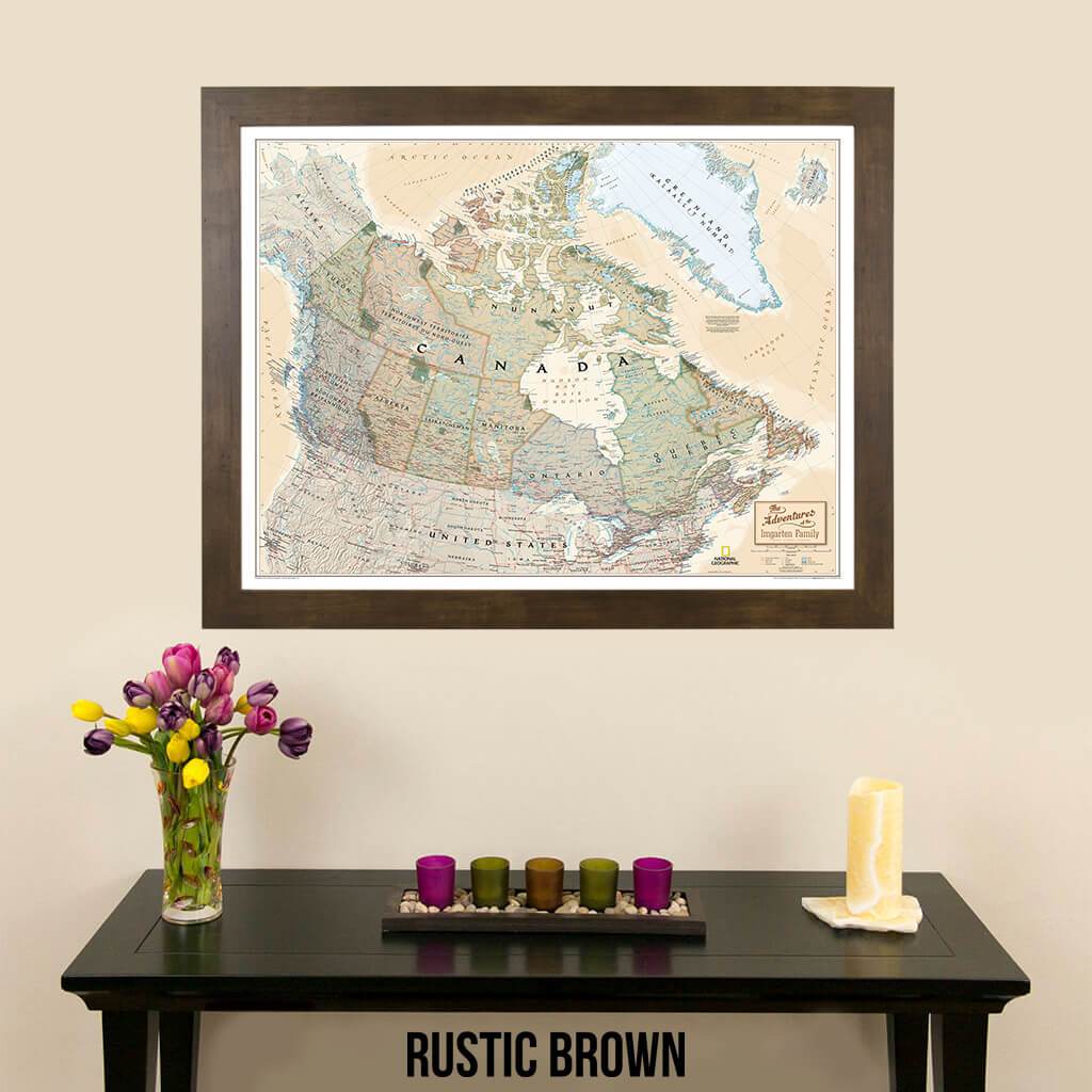 Canvas Executive Canada Push Pin Travel Map modern rustic brown frame