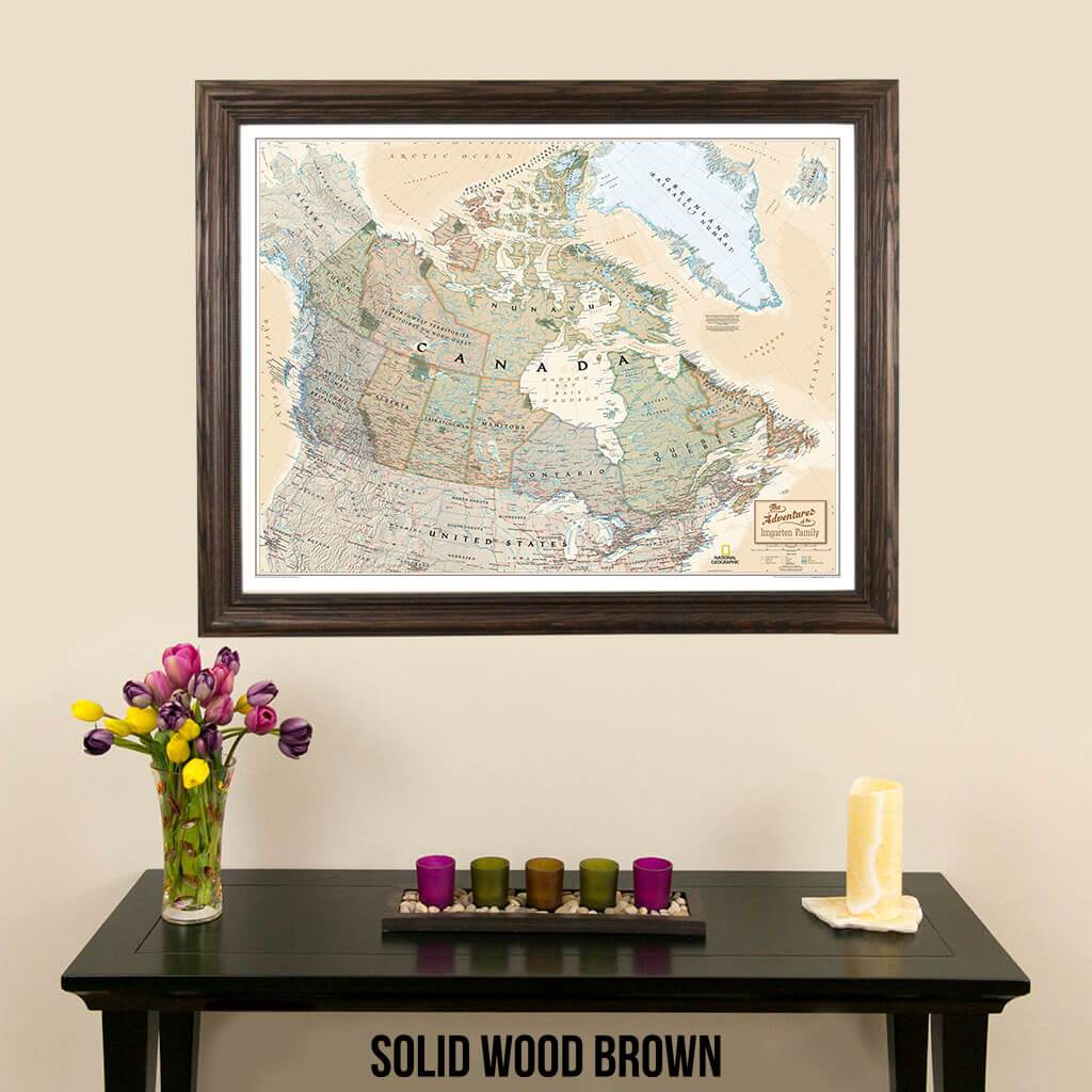 Canvas Executive Canada pinnable wall map in solid wood brown frame