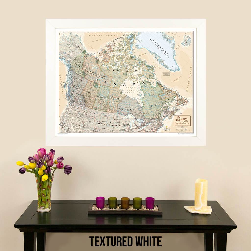 Canvas Executive Canada Push Pin Travel Map for pinning in textured white frame