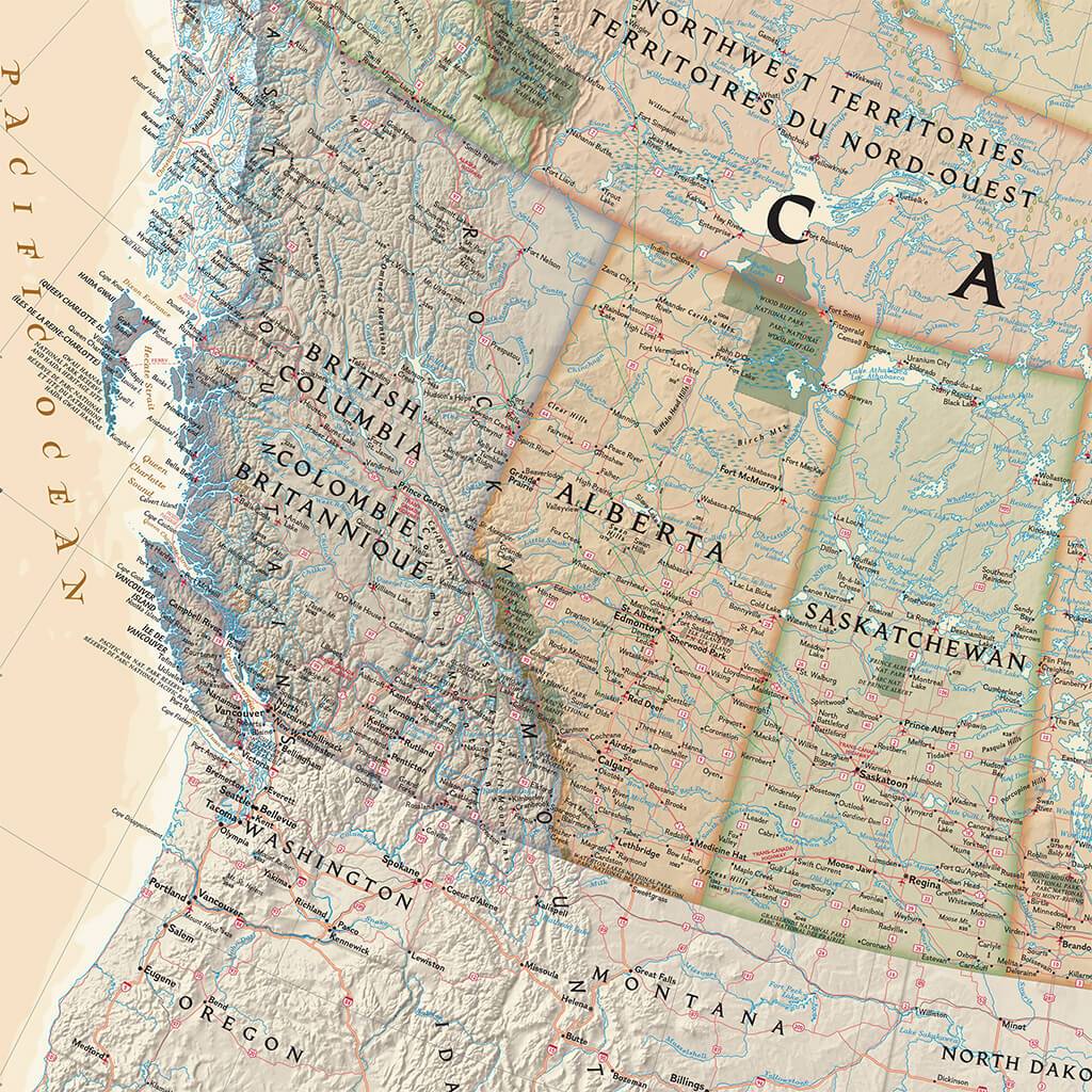 Canvas Executive Canada Push Pin Travel Map closeup
