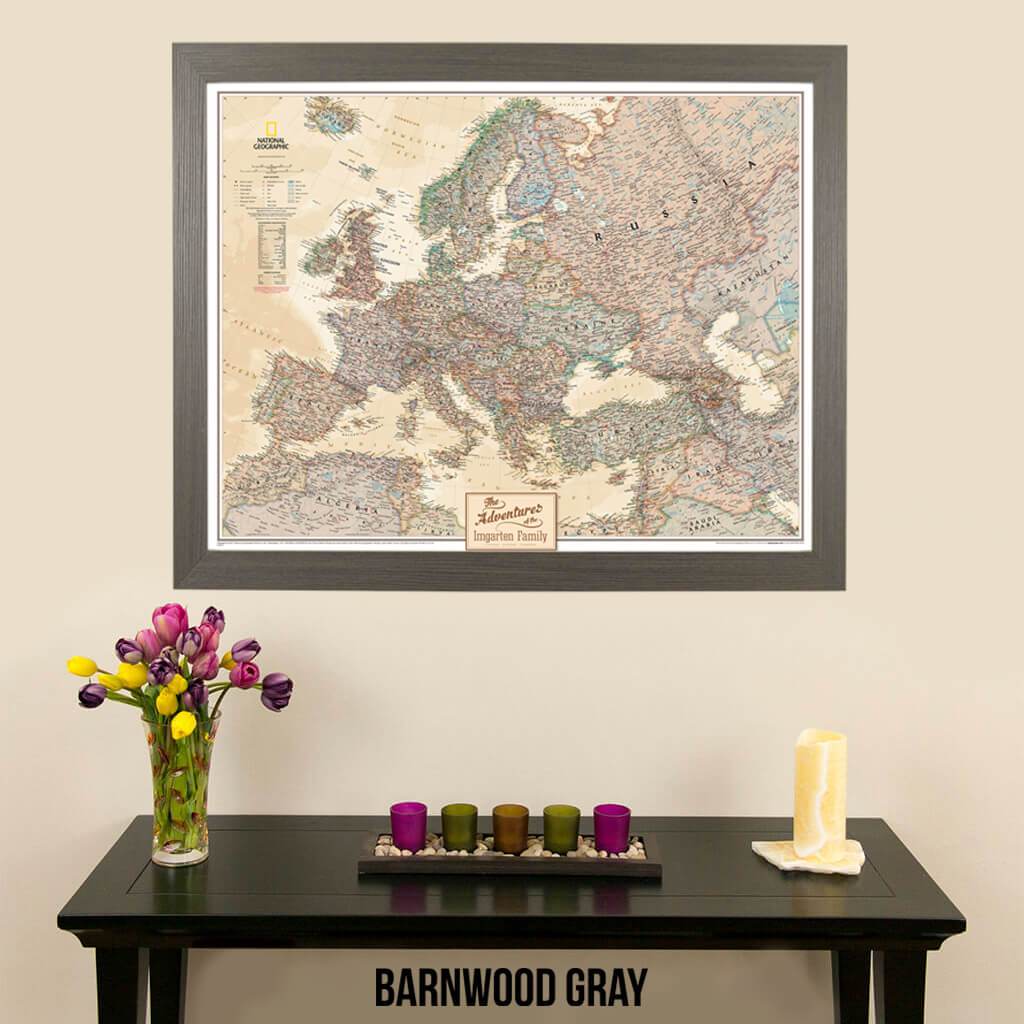 Canvas Executive Europe National Geographic wall map barnwood gray frame