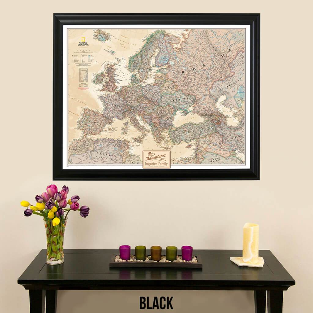 Canvas Executive Europe Push Pin Travel Map black frame