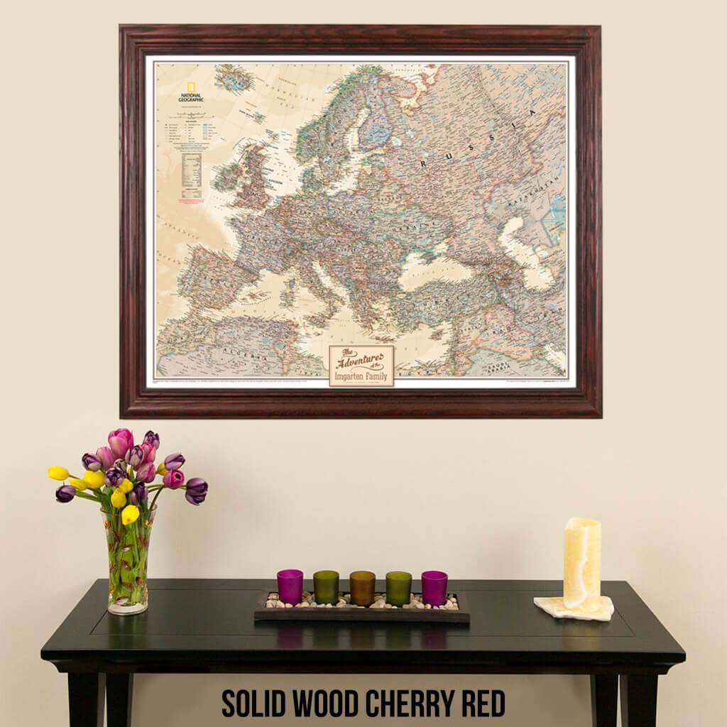 Canvas Executive Europe Push Pin Travel Wall Map solid wood cherry frame 