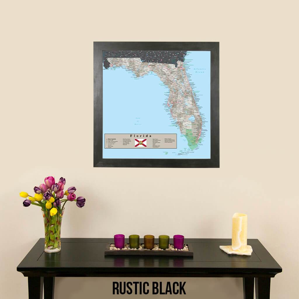 Earth Toned Florida State Map Rustic Black Frame