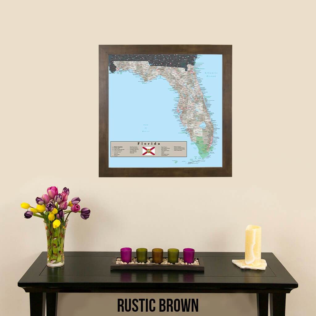 Earth Toned Florida State Map Rustic Brown Frame