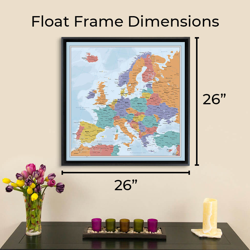 Finished Size of 26&quot; X 26&quot; Of Gallery Wrapped Map withFloat Frame