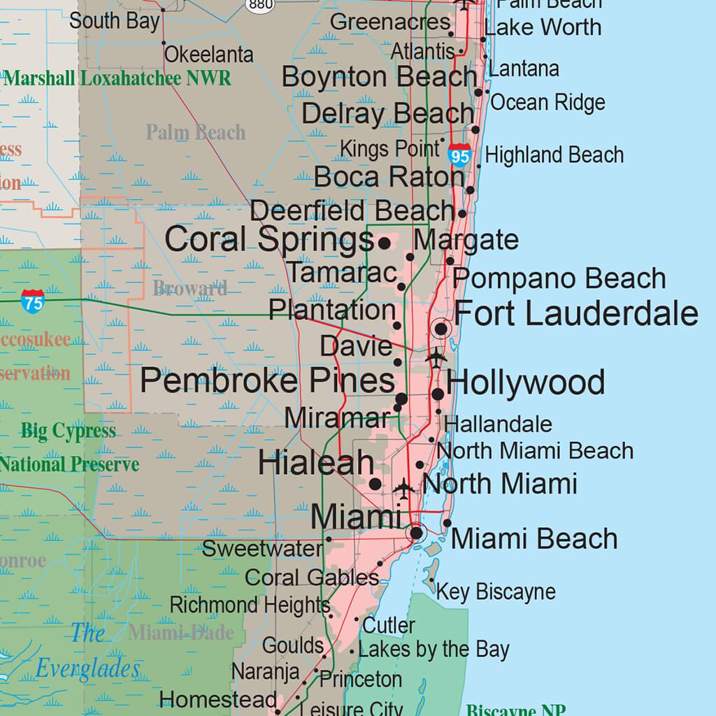 Earth Toned Florida State Map closeup