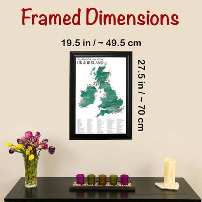 Framed Outer Dimensions of The UK & Ireland Top Golf Courses Map