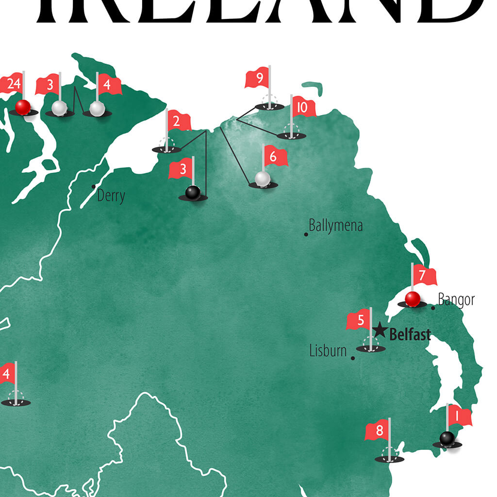 Closeup of Irish Golf Courses Map