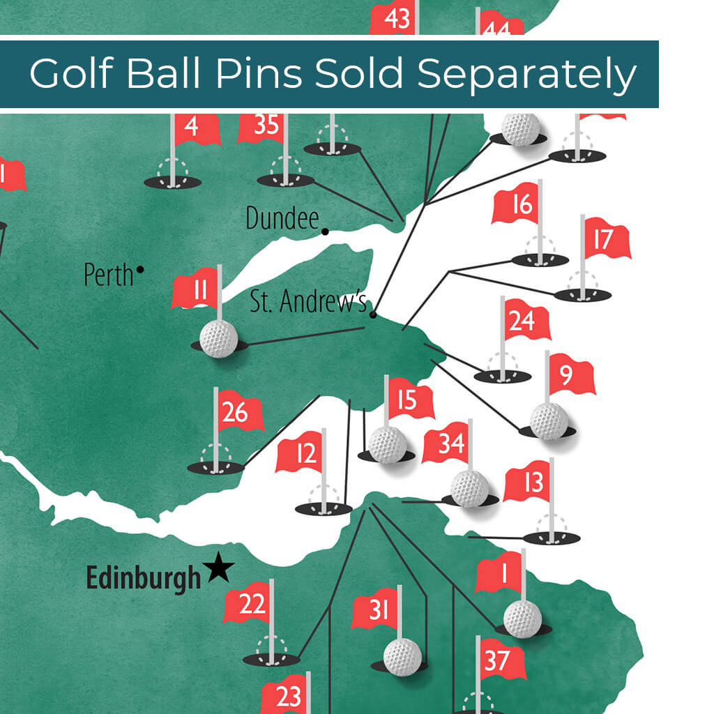 Canvas - Scotland Golf Courses Travel Map with Pins