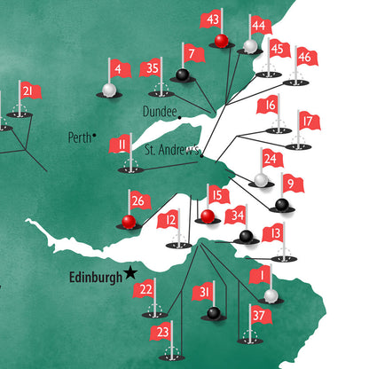 Closeup of Scotland Golf Courses Map