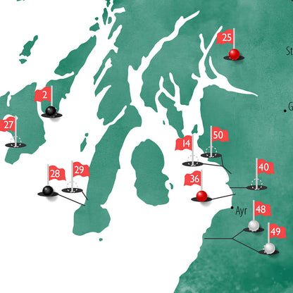 Closeup of Details on Scotland's Top 50 Golf Courses Map