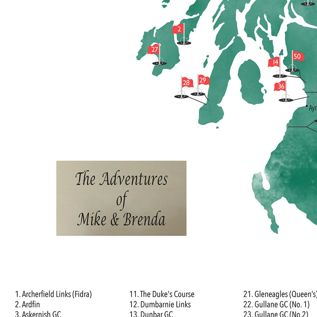 Plaque Location on Top Golf Courses of Scotland Push Pin Map