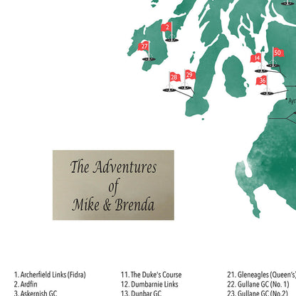 Plaque Location on Top Golf Courses of Scotland Push Pin Map